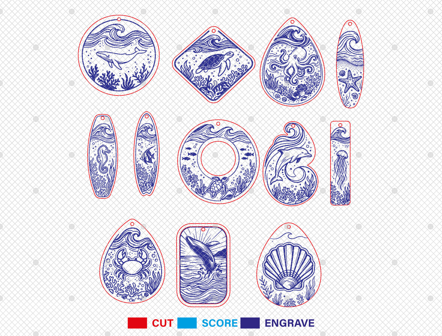 Ocean Animal Earrings SVG Laser Cut File for Glowforge and xTool