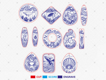 Ocean Animal Earrings SVG Laser Cut File for Glowforge and xTool