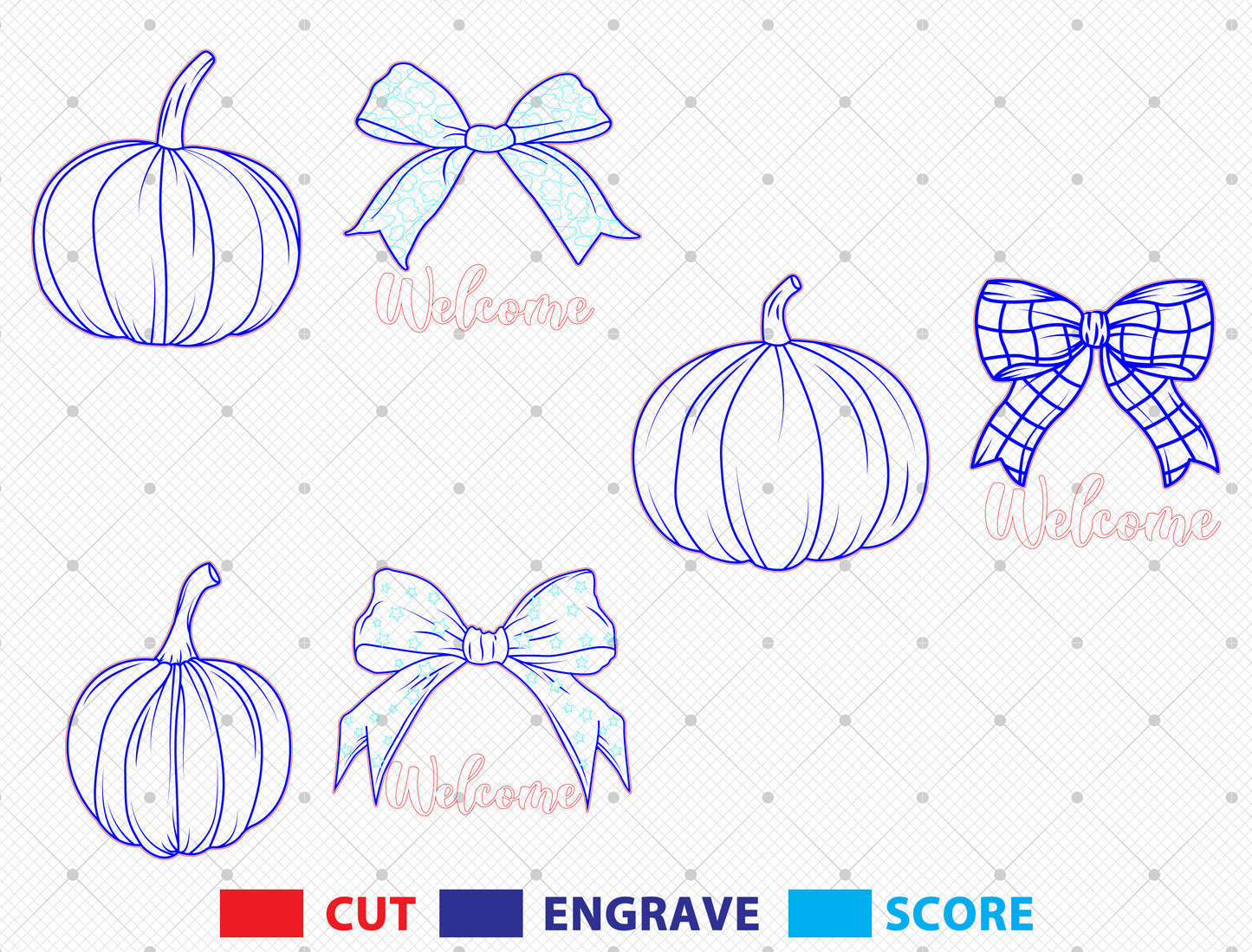 Welcome Pumpkin Bow Door Hanger SVG Bundle for Glowforge xTool LightBurn 3 Designs