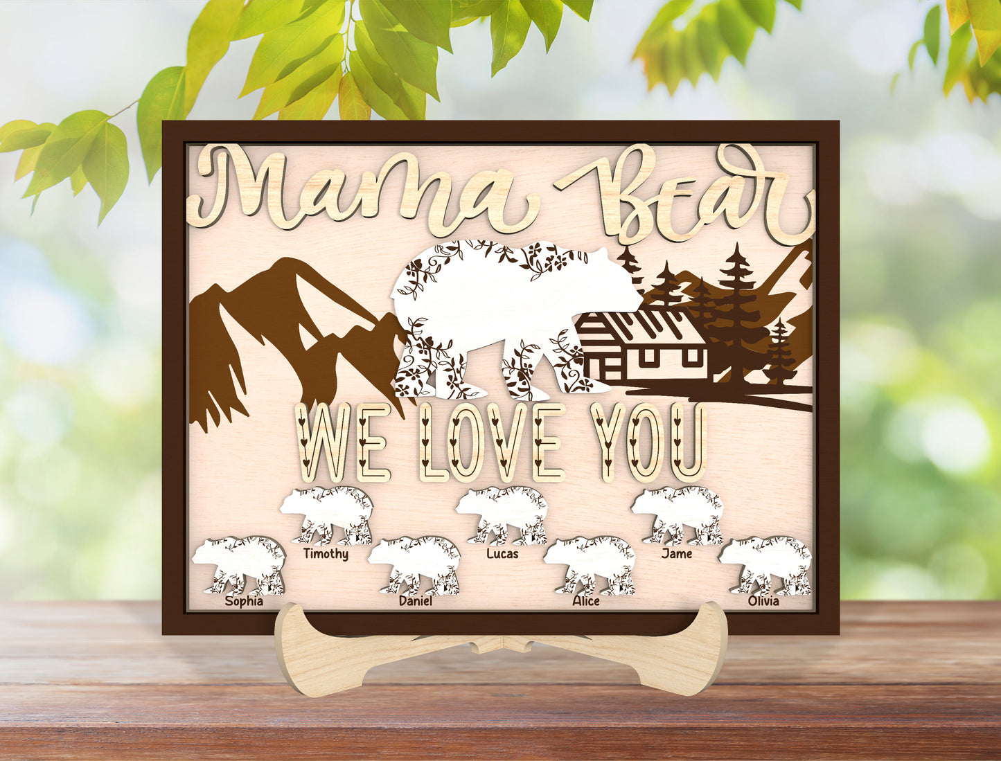 Personalized Mama Bear Family Sign SVG for Glowforge and LightBurn