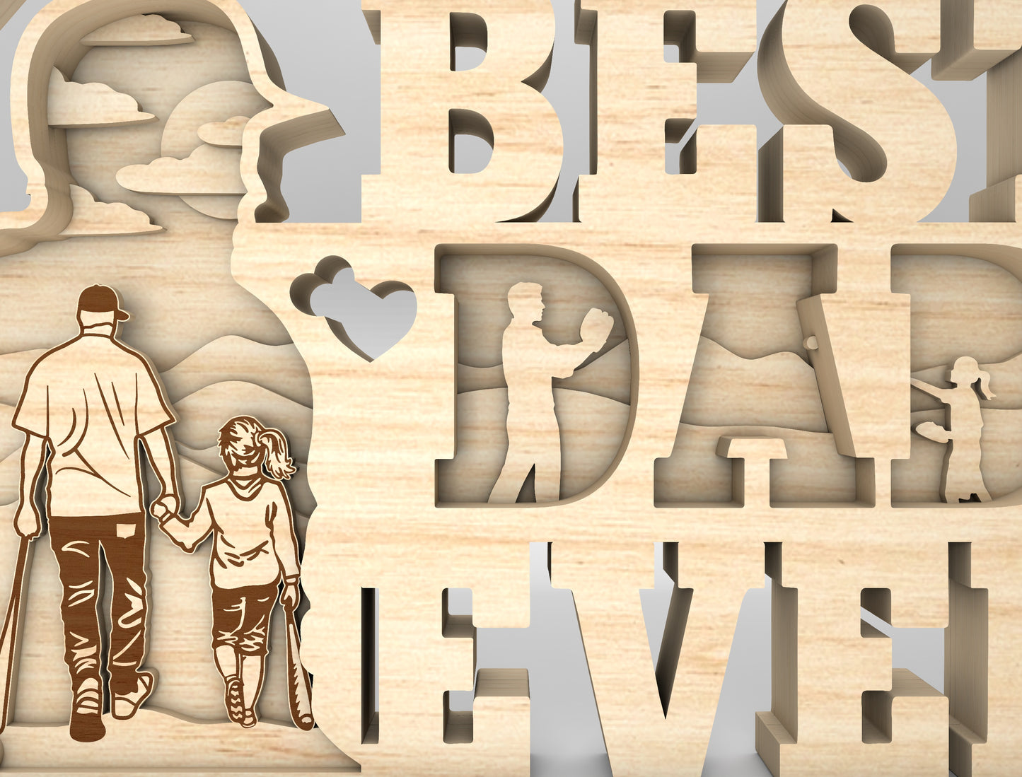 Best Dad Ever Baseball Multilayer Sign SVG Laser Cut File for Glowforge and xTool