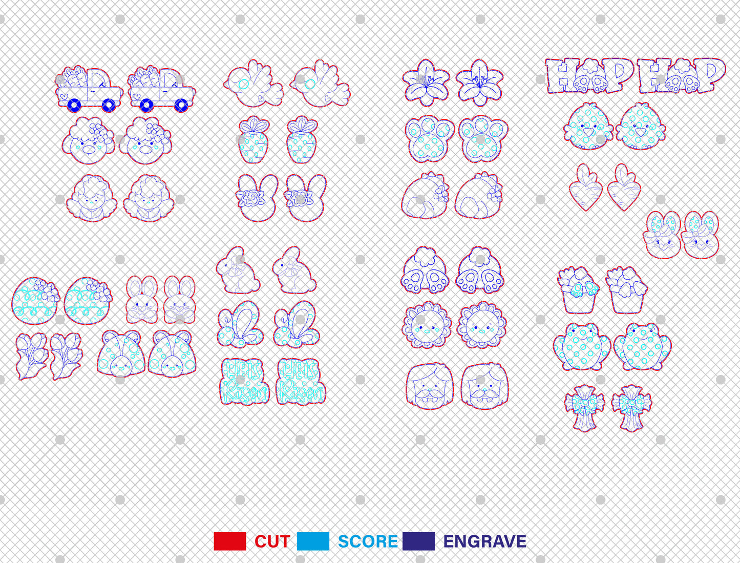 Easter Stud Earrings SVG Bundle Bunny Chick Flower Faith for Glowforge
