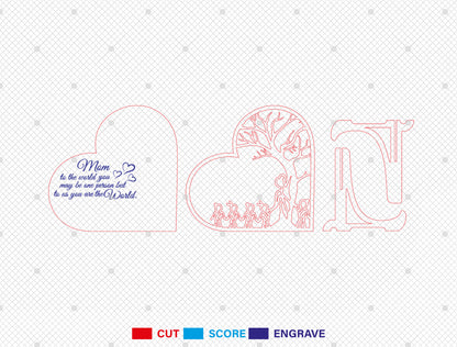 Personalized Mom Family Tree Heart Sign SVG for Glowforge and xTool