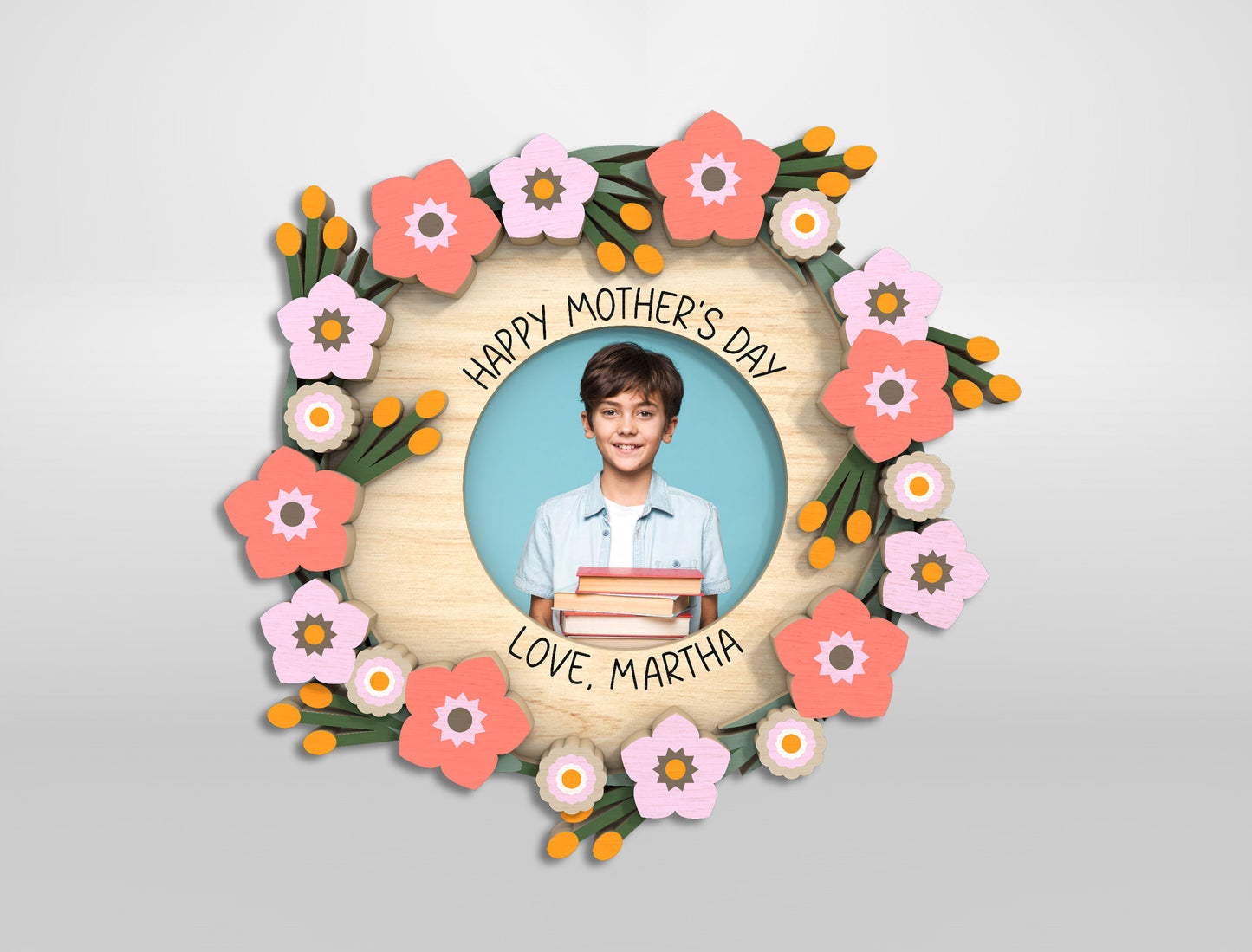 Floral Mom Photo Frame Wreath Magnet SVG Bundle for LightBurn and xTool