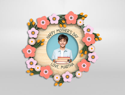 Floral Mom Photo Frame Wreath Magnet SVG Bundle for LightBurn and xTool