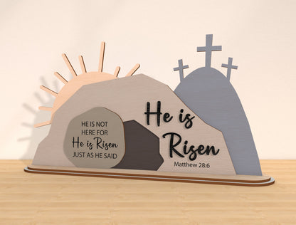 Easter Tomb Scene SVG Bundle He Is Risen Cross Landscape for LightBurn