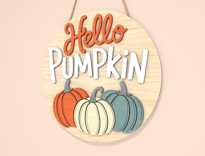 Hello Pumpkin Door Hanger SVG Set for Glowforge xTool LightBurn | 2 Designs