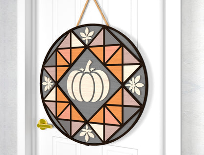 Hello Fall Sunflower and Pumpkin Quilt Door Hanger SVG Set for Glowforge xTool LightBurn 2 Designs