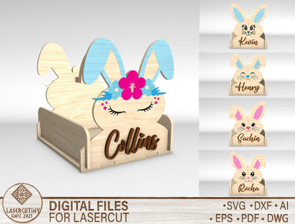 Personalized Easter Bunny Basket SVG Bundle 5 Designs for LightBurn and xTool