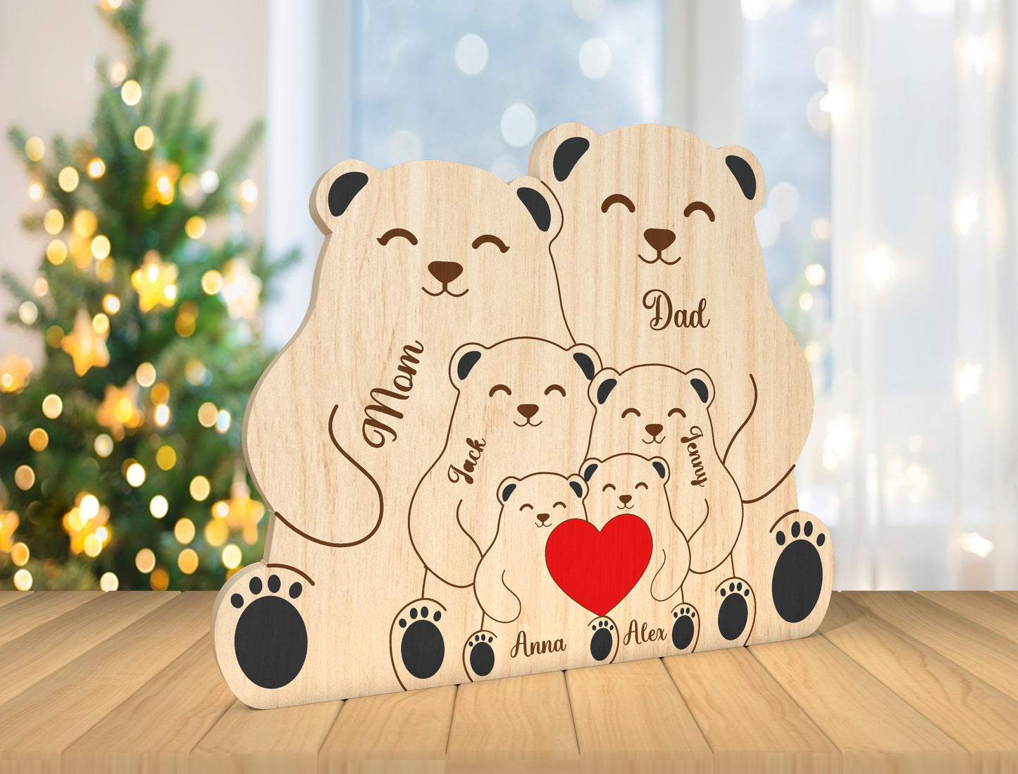 Sitting Bear Family Puzzle Sign SVG for Glowforge and LightBurn
