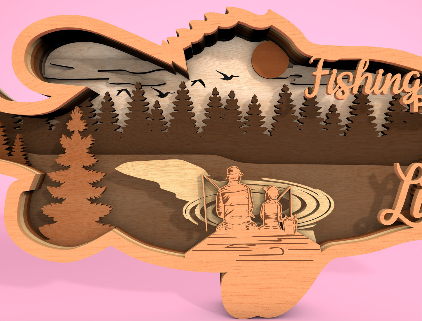 Father’s Day Fishing Multilayer SVG Laser Cut File for Glowforge