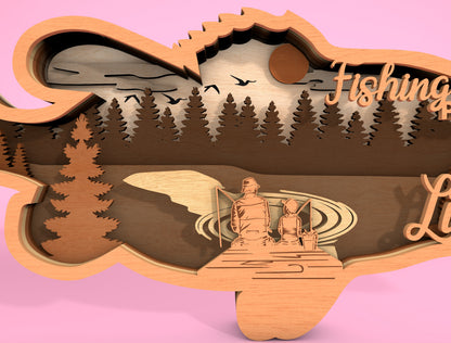 Father’s Day Fishing Multilayer SVG Laser Cut File for Glowforge