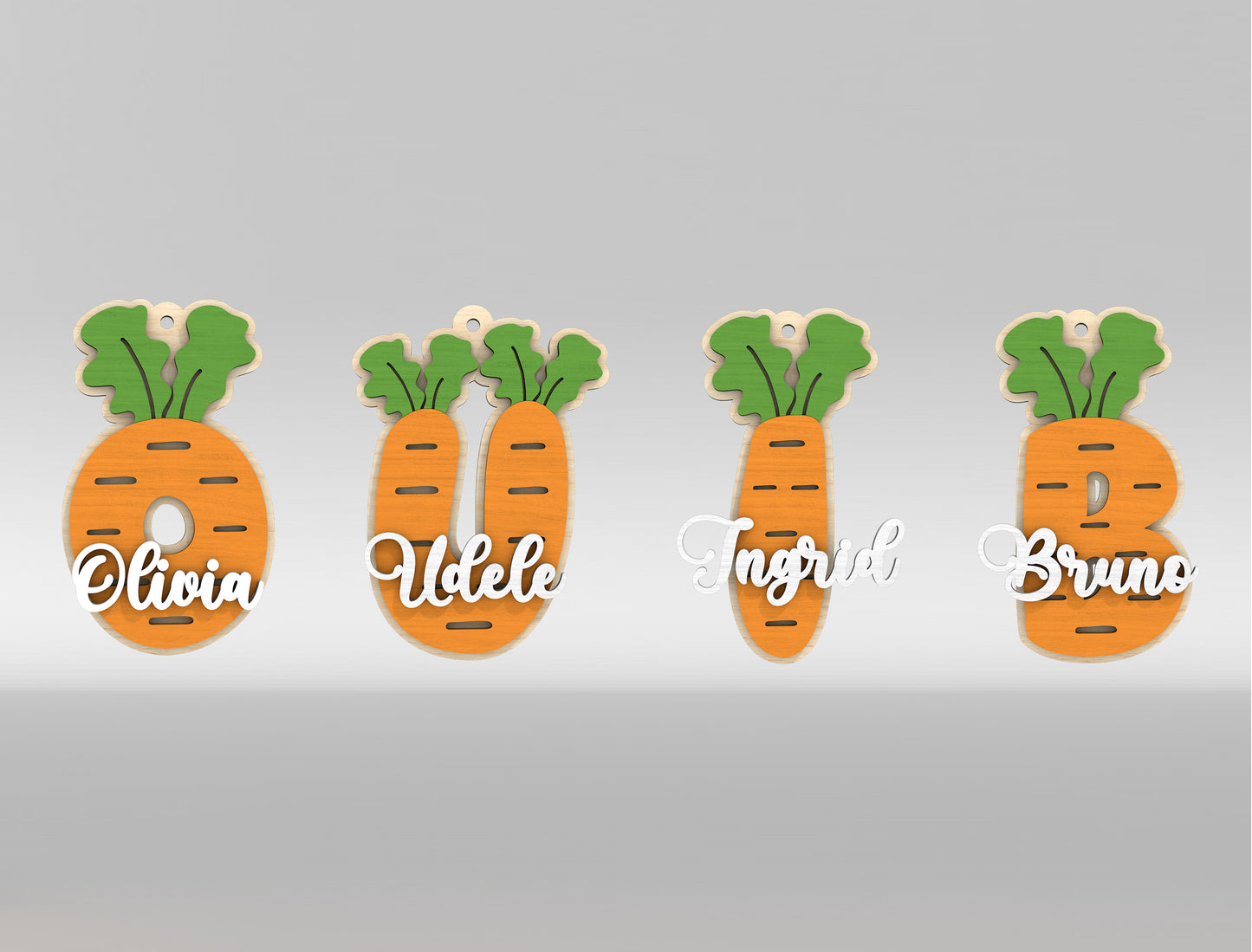 Easter Carrot Basket Tags SVG Alphabet Number Name Tags for LightBurn and xTool