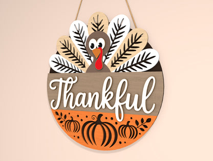 Thankful Gobble Turkey Door Hanger SVG Bundle for Glowforge xTool LightBurn | 2 Designs