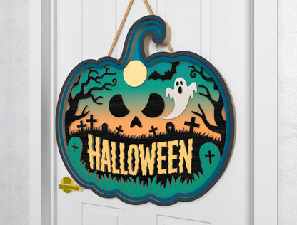Halloween Pumpkin Door Sign SVG Laser Cut Files for LightBurn