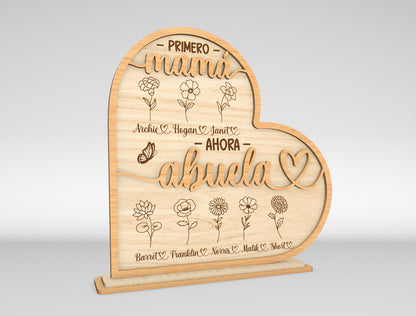 Primero Mamá Ahora Abuela Spanish Flower Sign SVG for xTool and LightBurn