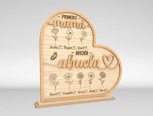Primero Mamá Ahora Abuela Spanish Flower Sign SVG for xTool and LightBurn