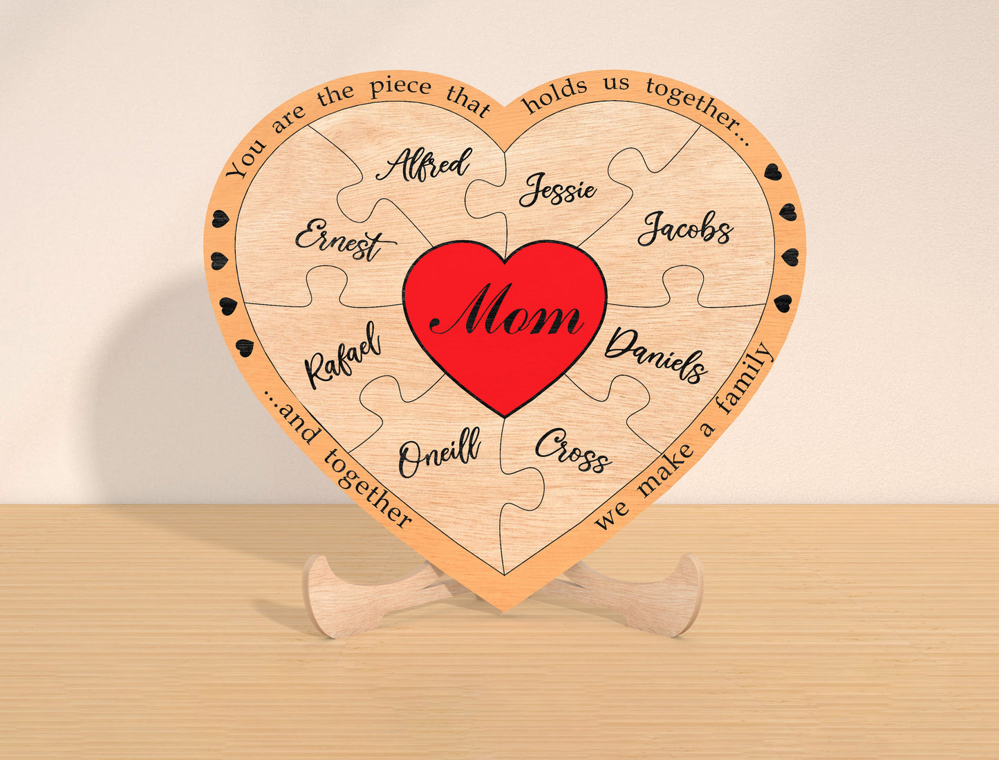 Personalized Mom Heart Sign SVG Custom Kids Name for Glowforge