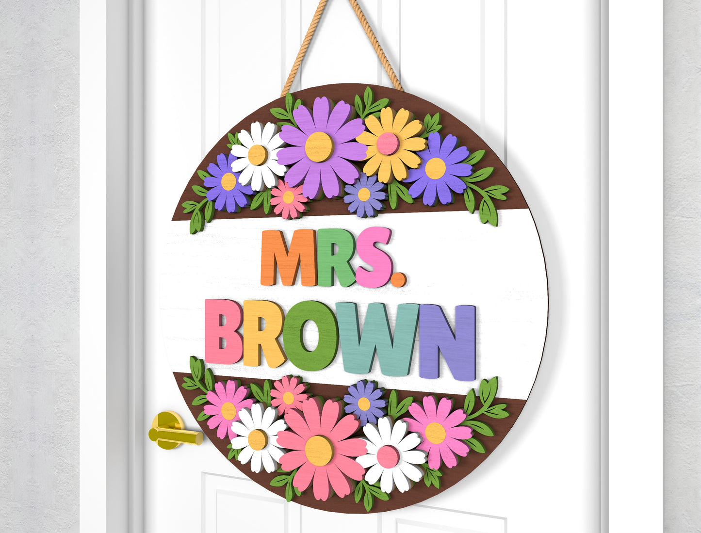 Personalized Daisy Teacher Door Sign SVG Laser Cut File for Glowforge and xTool