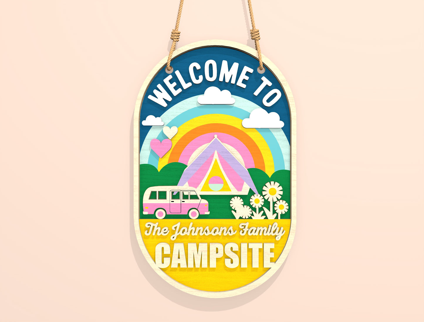 Personalized Pink Campsite Sign SVG Bundle for Glowforge Users