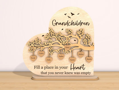 Grandchildren Heart Sign SVG Personalized Family Tree Laser Cut File for Glowforge and xTool