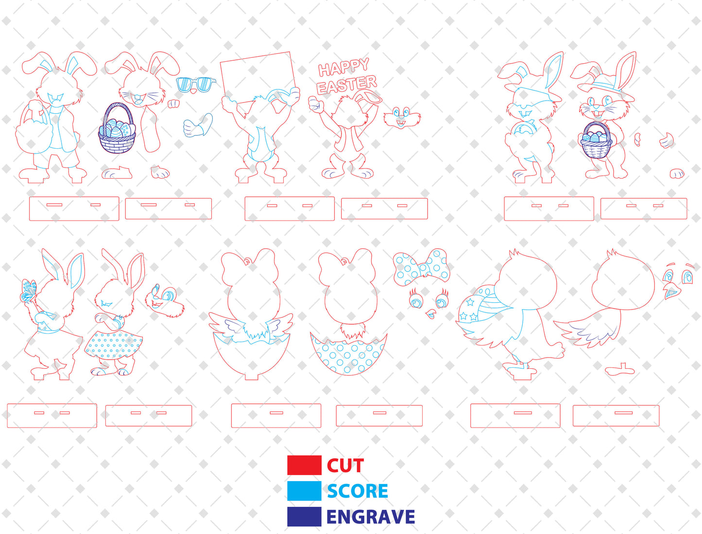 Cute Easter Character SVG Bundle 6 Designs for Glowforge and xTool