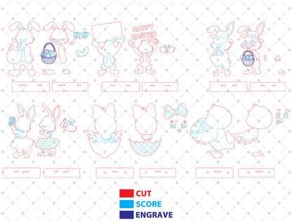 Cute Easter Character SVG Bundle 6 Designs for Glowforge and xTool