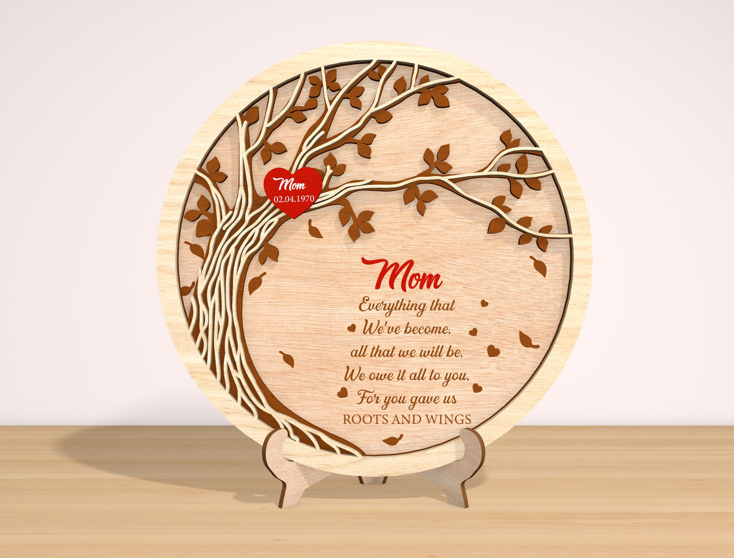 Family Tree Mom Sign SVG Heart Leaves for LightBurn and Glowforge