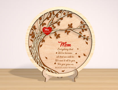 Family Tree Mom Sign SVG Heart Leaves for LightBurn and Glowforge