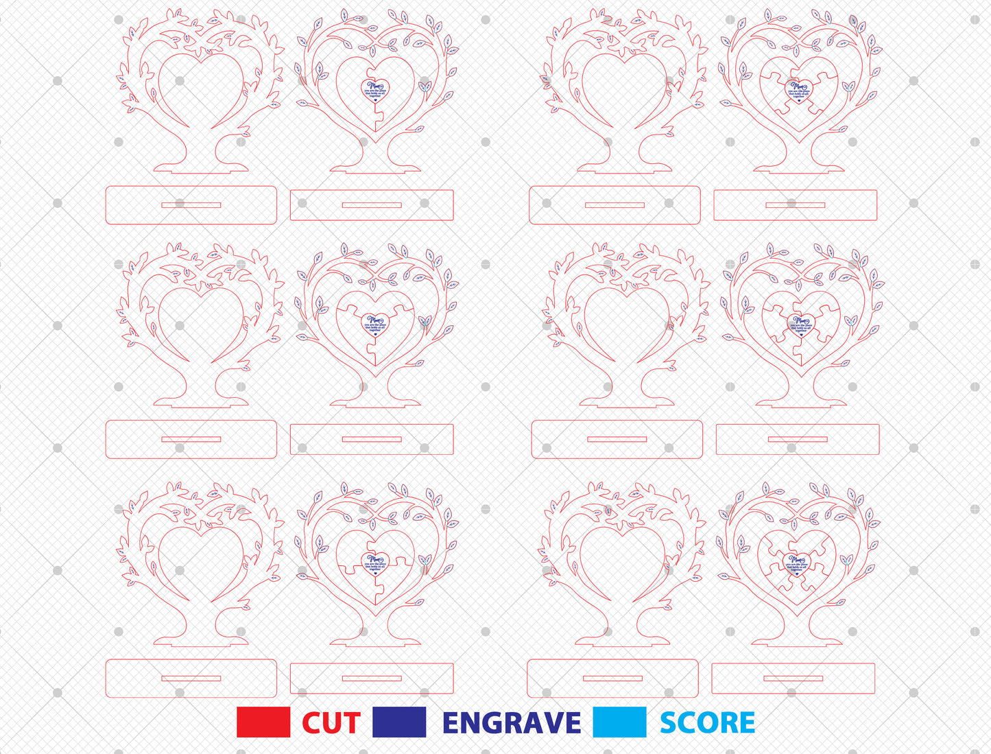 Heart Tree Stand Sign SVG Engraved Family Names for Glowforge