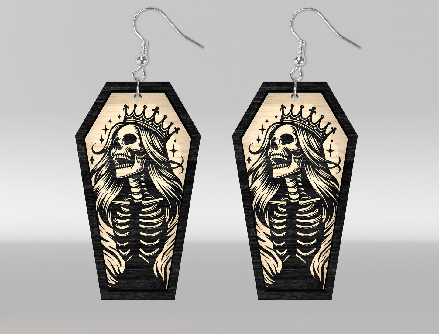 8 Skeleton Coffin Earrings SVG Halloween Laser Cut Bundle for LightBurn