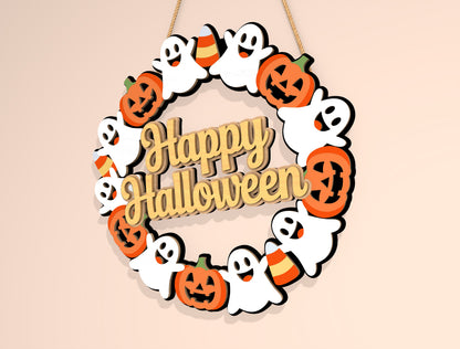Happy Halloween Ghost Wreath SVG Laser Cut File for xTool and Glowforge