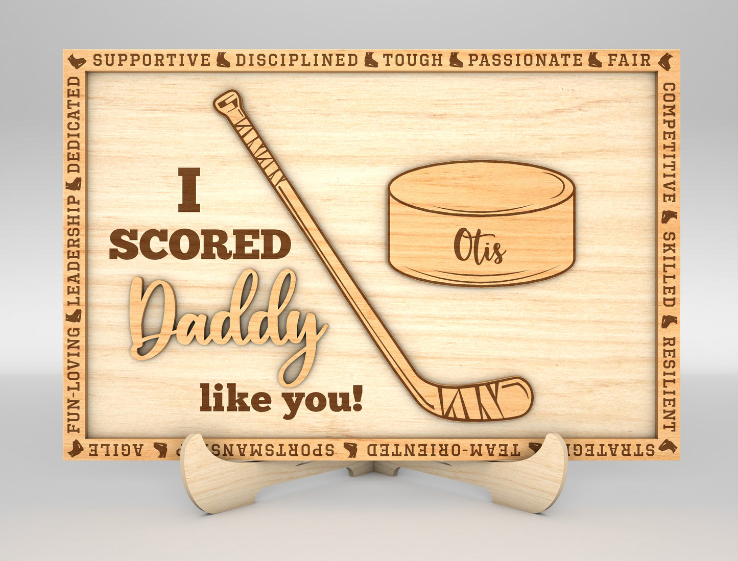 "We Scored a Dad Like You" Hockey Trophy Sign SVG Laser Cut File for Glowforge and xTool