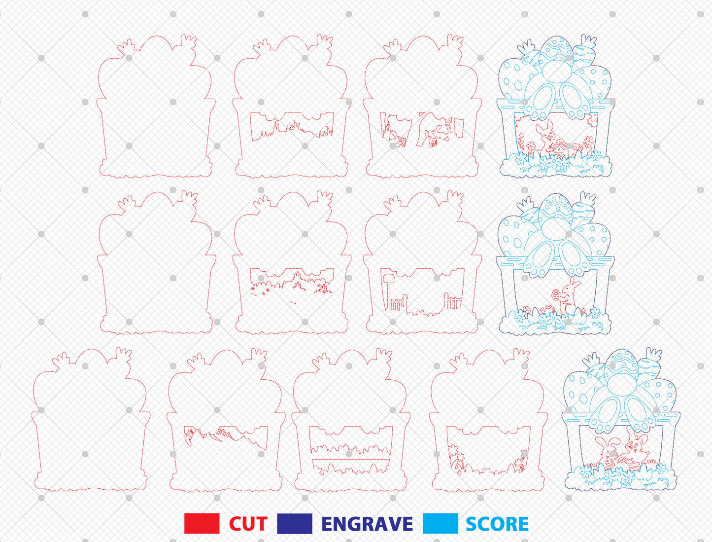 Easter Bunny Garden Multilayer SVG Layered Scene for LightBurn and xTool