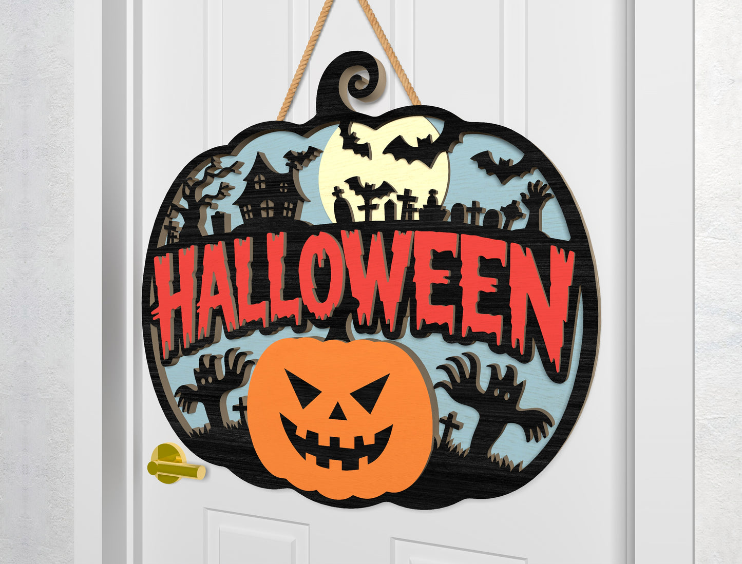 Halloween Pumpkin Door Sign SVG Laser Cut Files for Glowforge