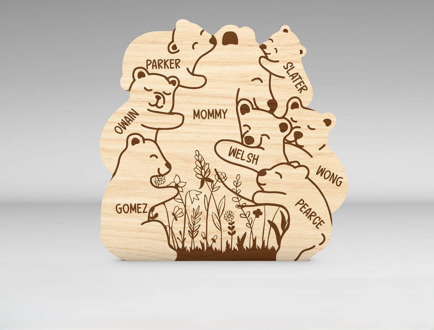 Custom Name Bear Family Tree Sign SVG for xTool and Glowforge