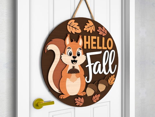 Acorn Season Hello Fall Squirrel Door Hanger SVG Set for Glowforge xTool LightBurn 2 Designs