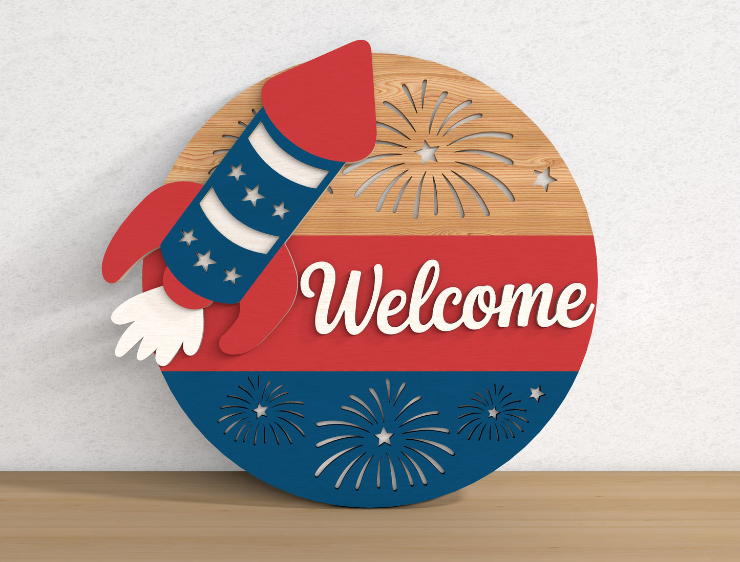 Patriotic Welcome Round Sign SVG Bundle for Glowforge