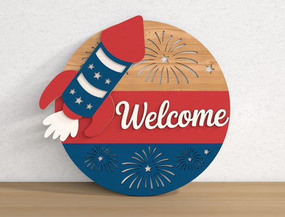 Patriotic Welcome Round Sign SVG Bundle for Glowforge
