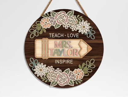 Personalized Teacher Floral Classroom Sign SVG Bundle Laser Cut File for xTool