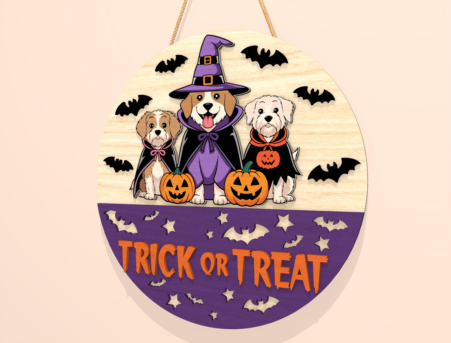 Trick or Treat Dog Door Hanger SVG Set for Glowforge xTool LightBurn 2 Designs