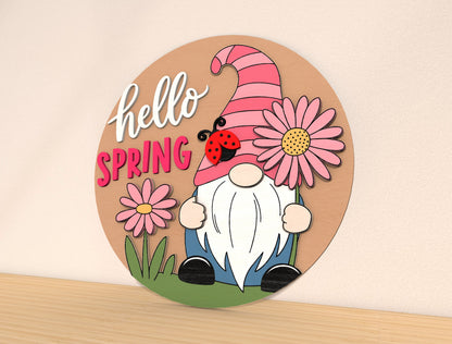 Spring Round Door Hanger SVG Highland Cow Hello Spring for LightBurn