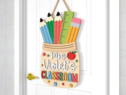 Personalized Pencil Jar Teacher Name Sign SVG Laser Cut File for Glowforge and xTool