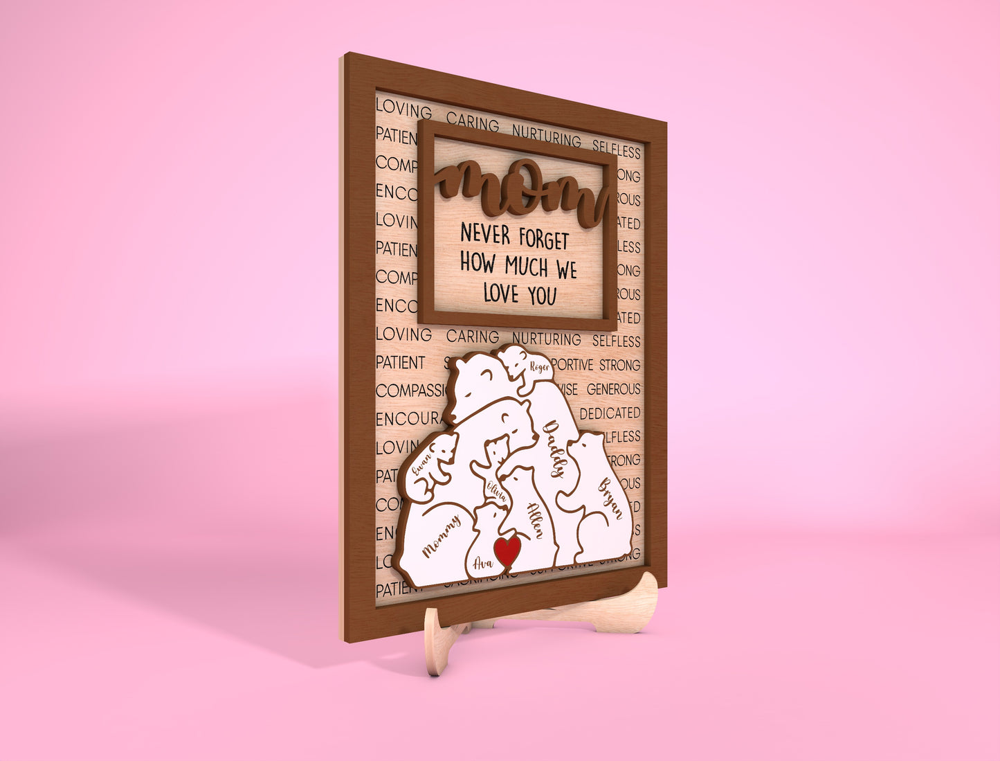 Personalized Mom Bear Sign SVG Custom Family Name for LightBurn