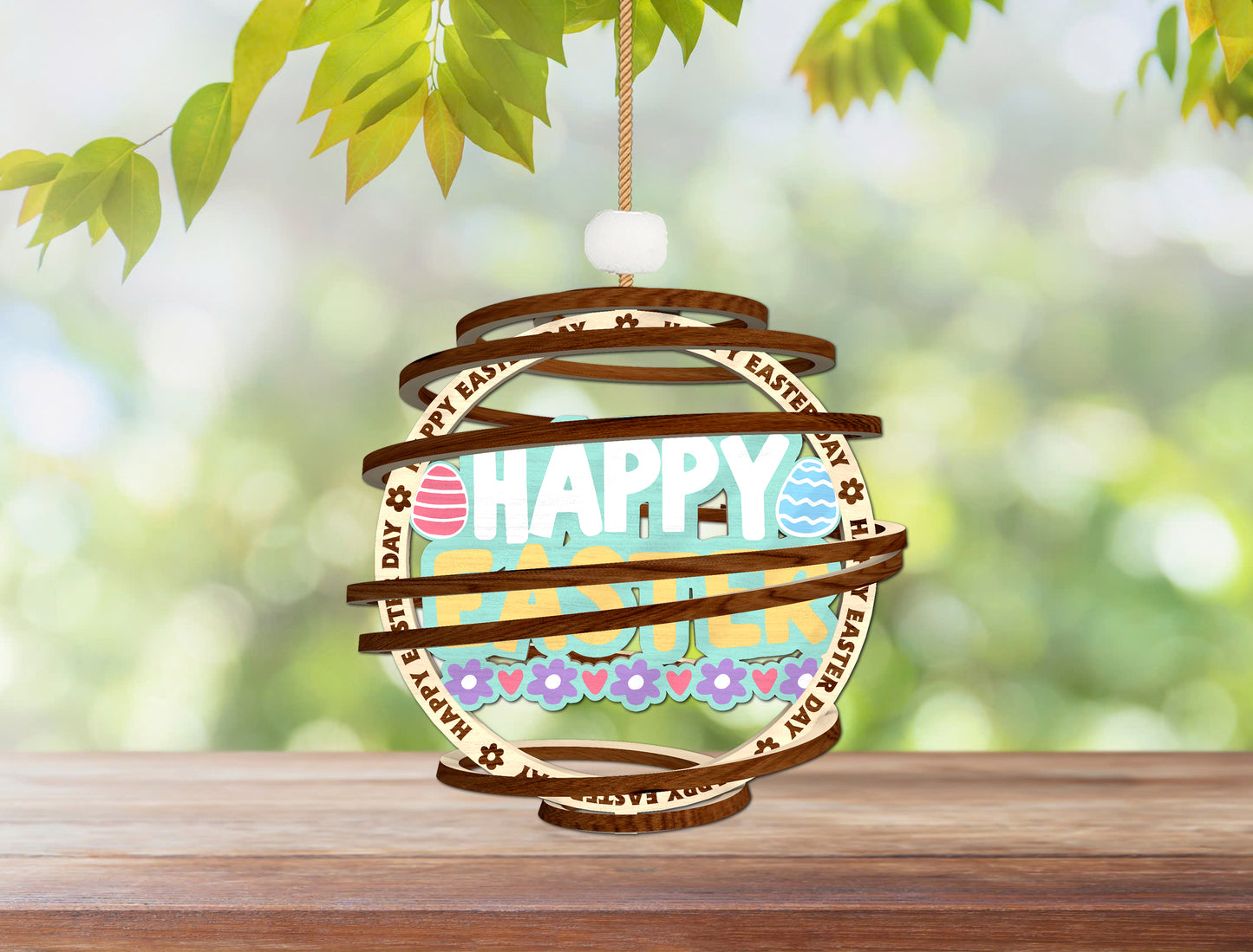 Easter Spiral Ornament SVG Happy Easter Layered Wooden for Glowforge and xTool