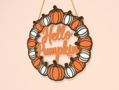 Welcome Pumpkin Wreath SVG Set for Glowforge xTool LightBurn | 2 Designs