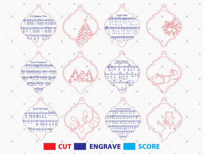 Christmas Sheet Music Ornament Laser Cut File | Vintage Hanging Ornament | Ready to Cut | Glowforge, xTool, LightBurn, etc.