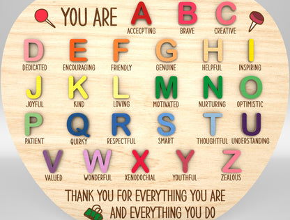 Personalized Teacher Alphabet Sign Laser Cut File for Glowforge and xTool