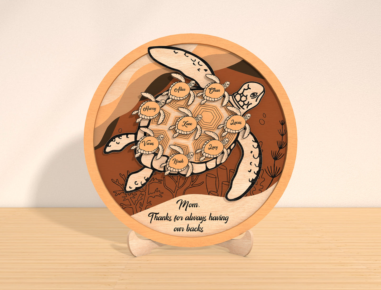 Sea Turtle Family Sign Laser Cut File | Mother’s Day Decor | Ocean Wooden Style | Glowforge, xTool, LightBurn, etc.