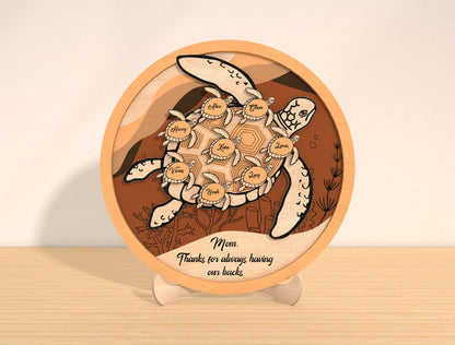 Sea Turtle Family Sign Laser Cut File | Mother’s Day Decor | Ocean Wooden Style | Glowforge, xTool, LightBurn, etc.